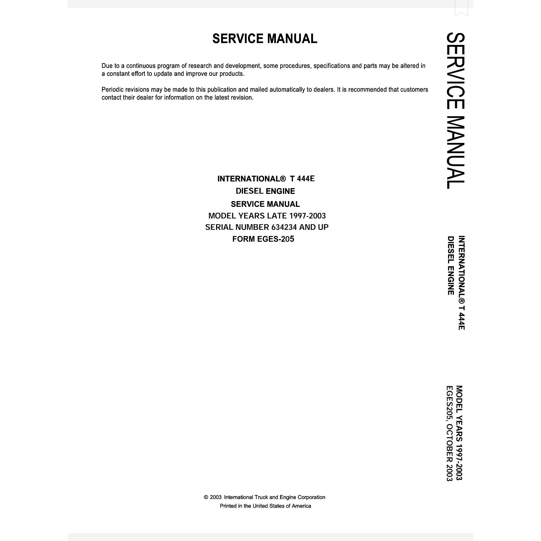 International T444E Engine Service Manual All Pro Truck Parts