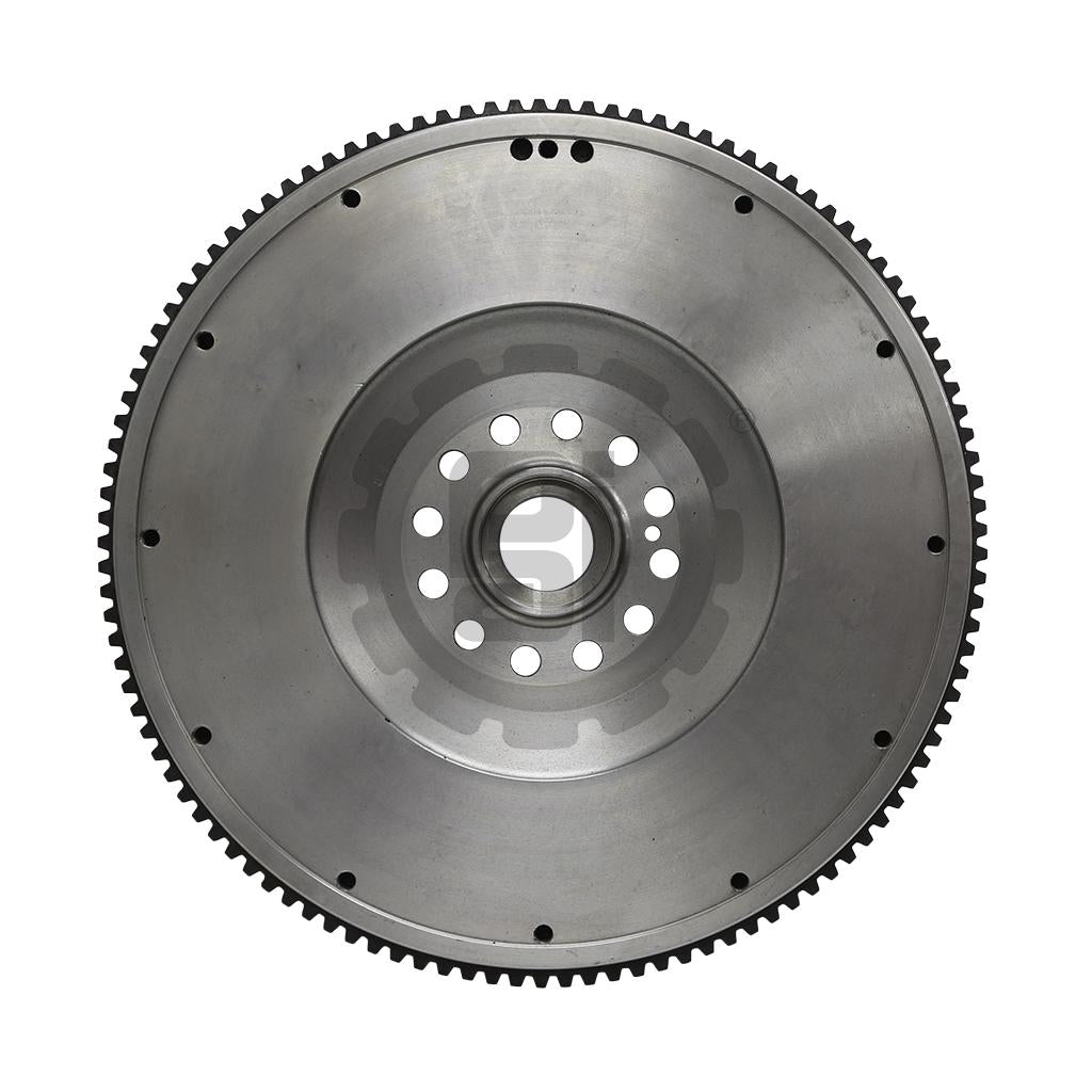 Front face of PAI 360510 flywheel showing ring gear, twelve crank bolt holes, and dowel pin holes