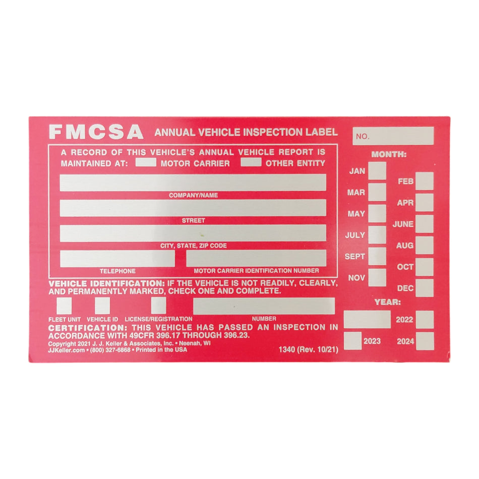 FMSCA Annual Vehicle Inspection Label | Aluminum | DOT Compliant