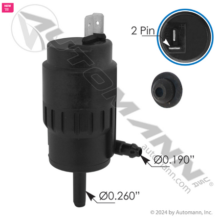 Automann HLK7039 Peterbilt Washer Fluid Pump │ Replaces Peterbilt 066011A │ Automann 