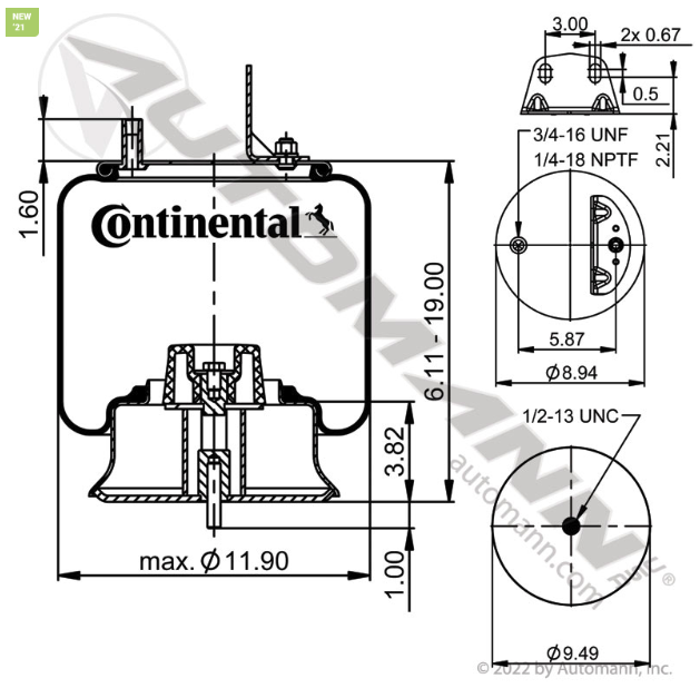 Continental 600932 Air Spring | Firestone W01-358-8184 Neway 90557290 ...