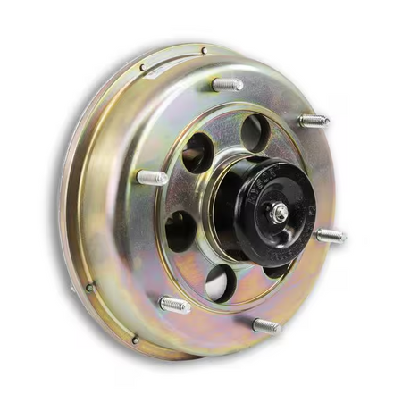 Front view of BorgWarner 1090-09750-01P fan clutch showing pulley mounting studs and central hub