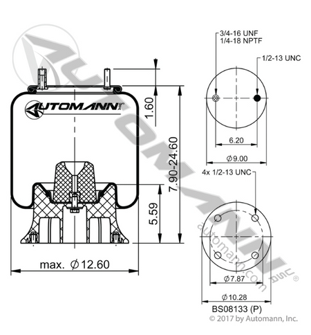 Automann AB1DK23L-9203 Air Spring | Firestone W01-358-9203 Goodyear 1R12-395 │ Automann 