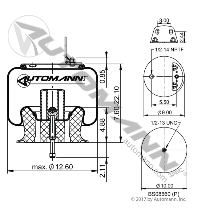 Automann AB1DK23P-9966 Air Spring | Firestone W01-358-9966 Reyco 20124 │ Automann 