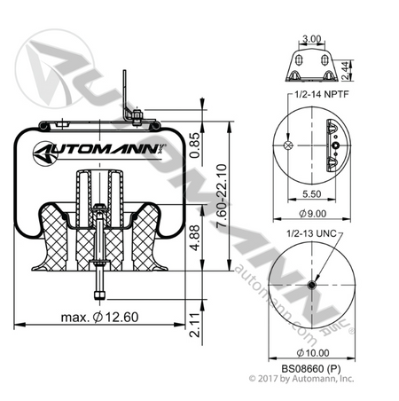 Automann AB1DK23P-9966 Air Spring | Firestone W01-358-9966 Reyco 20124 │ Automann 