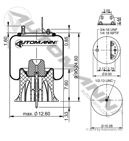 Automann AB1DK23P-9471 Air Spring | Firestone W01-358-9471 Neway Mack │ Automann 