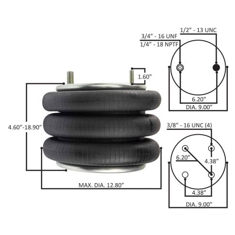 World American WA01-8033C Triple Convoluted Air Spring – Hendrickson Auxiliary/Trailer