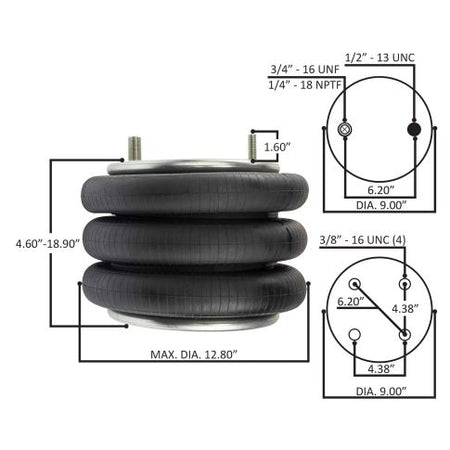 World American WA01-8033C Triple Convoluted Air Spring – Hendrickson Auxiliary/Trailer