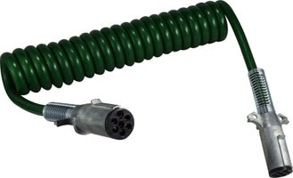 12 Ft 7 Way Green Trailer Coiled Electrical Cable │ Midland Industries 