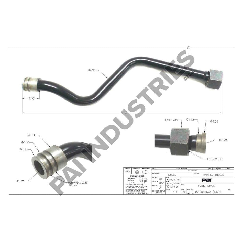 Detroit 60 Series Turbo Drain Tube⎜Replaces Detroit 23532213 │ PAI Industries 
